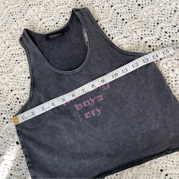 Voight by Valentina Making Boys Cry Rhinestone Y2K Crop Tank Washed Blac… - Picture 4 of 8